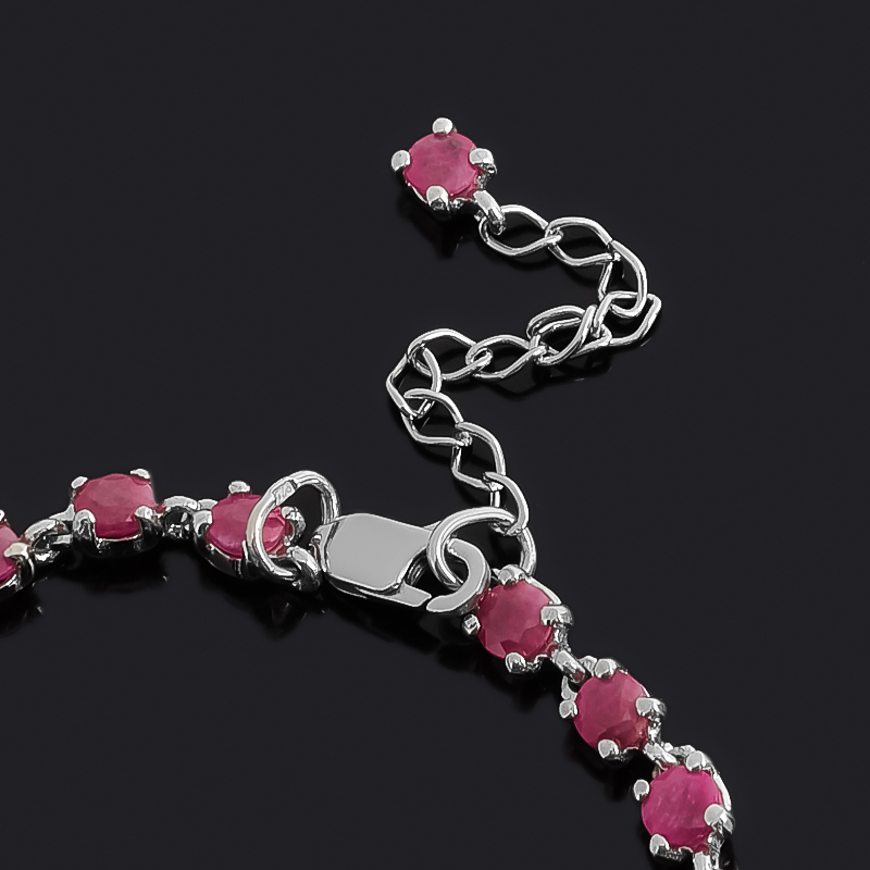 Браслет рубин Мьянма (серебро 925 пр. родир. бел.) огранка 4 мм 18 см (+4 см)