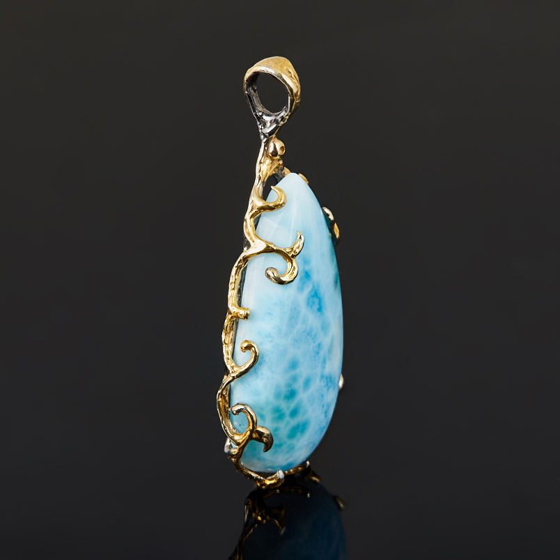 Кулон ларимар Доминиканская Республика (серебро 925 пр. позолота, родир. сер.) капля