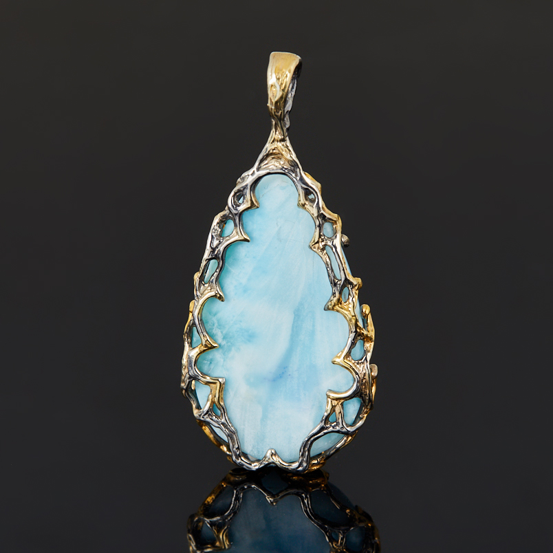 Кулон ларимар Доминиканская Республика (серебро 925 пр. позолота, родир. сер.) капля