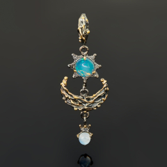 Кулон опал благородный белый Индия (серебро 925 пр. позолота, родир. черн.)