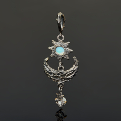 Кулон опал благородный белый Индия (серебро 925 пр. позолота, родир. черн.)