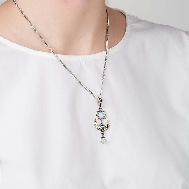 Кулон опал благородный белый Индия (серебро 925 пр. позолота, родир. черн.)