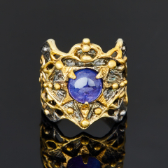 Кольцо танзанит Танзания (серебро 925 пр. позолота, родир. черн.) размер 18,5