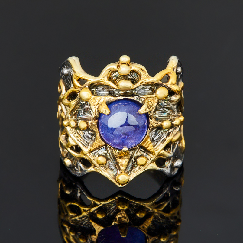 Кольцо танзанит Танзания (серебро 925 пр. позолота, родир. черн.) размер 18,5