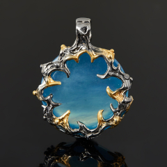 Кулон аквамарин Нигерия (серебро 925 пр. позолота, родир. черн.) круг