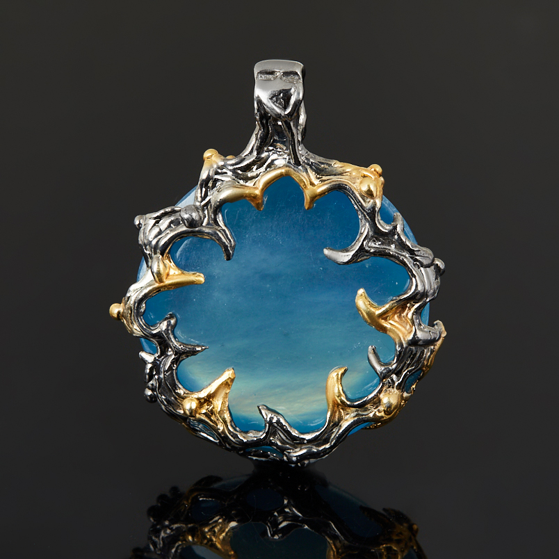 Кулон аквамарин Нигерия (серебро 925 пр. позолота, родир. черн.) круг