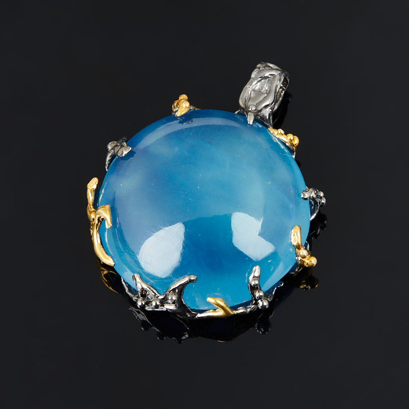 Кулон аквамарин Нигерия (серебро 925 пр. позолота, родир. черн.) круг