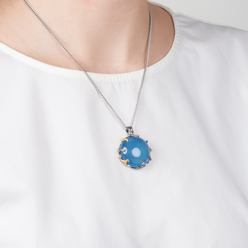 Кулон аквамарин Нигерия (серебро 925 пр. позолота, родир. черн.) круг