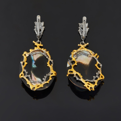 Серьги жемчуг мабэ серый Гонконг (серебро 925 пр. позолота, родир. черн.) (дублет)