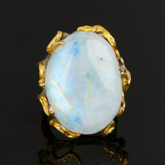 Кольцо лунный камень (адуляр) Индия (серебро 925 пр. родир. сер. позолота) размер 18