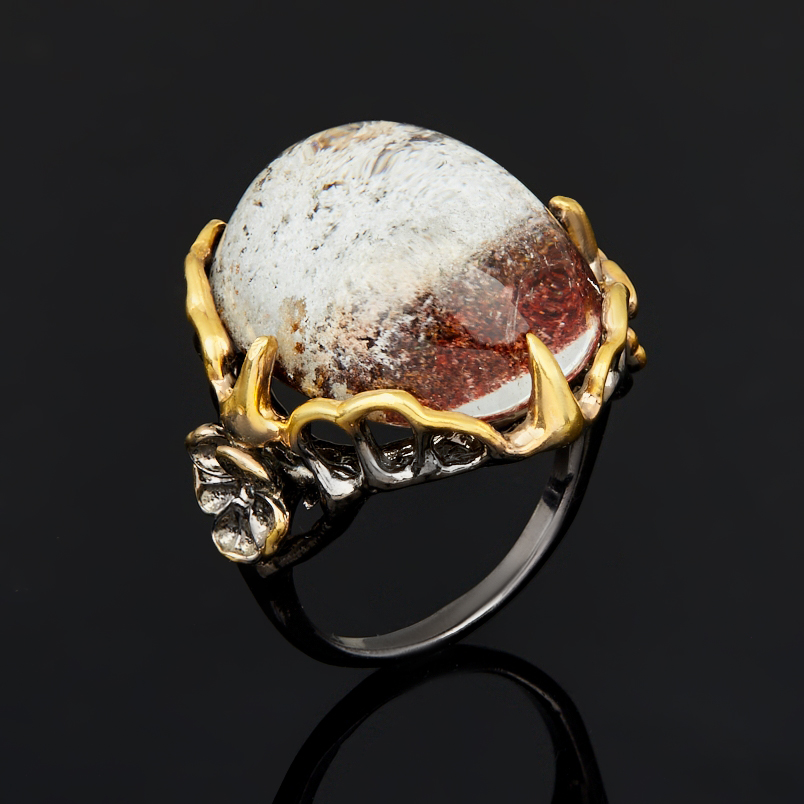 Кольцо кварц с хлоритом Бразилия (серебро 925 пр. позолота, родир. черн.) размер 18,5