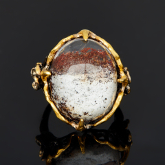 Кольцо кварц с хлоритом Бразилия (серебро 925 пр. позолота, родир. черн.) размер 18,5