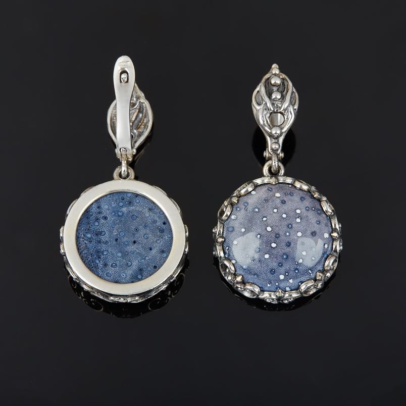 Серьги коралл Индонезия (серебро 925 пр. оксидир.)