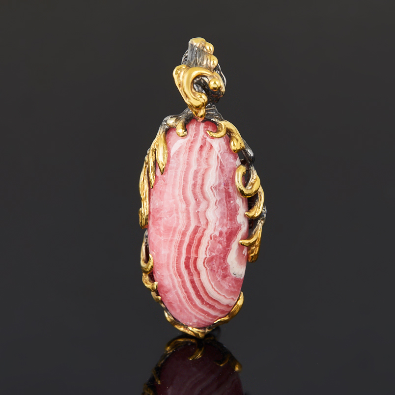 Кулон родохрозит Аргентина (серебро 925 пр. позолота, родир. черн.) овал