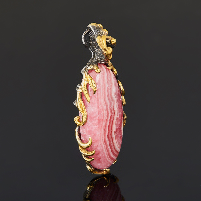 Кулон родохрозит Аргентина (серебро 925 пр. позолота, родир. черн.) овал