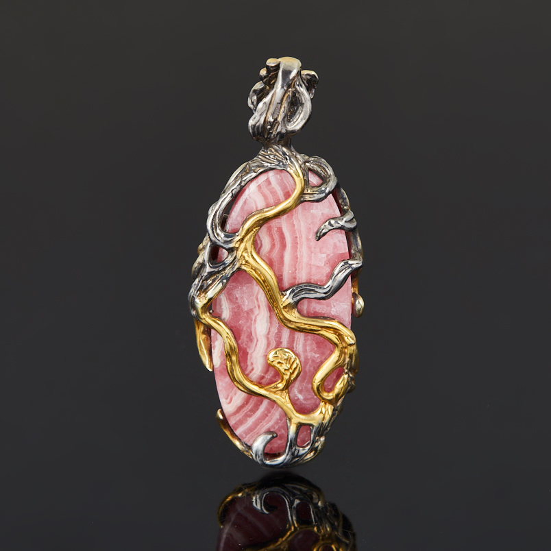 Кулон родохрозит Аргентина (серебро 925 пр. позолота, родир. черн.) овал