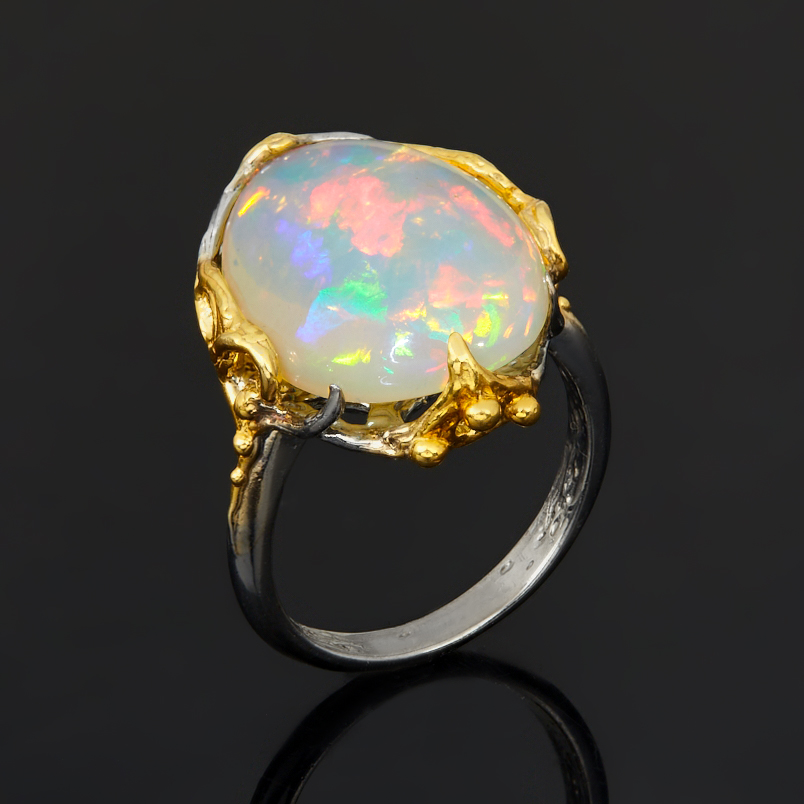 Кольцо опал благородный желтый Эфиопия (серебро 925 пр. позолота, родир. черн.) размер 18