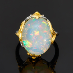 Кольцо опал благородный желтый Эфиопия (серебро 925 пр. позолота, родир. черн.) размер 18