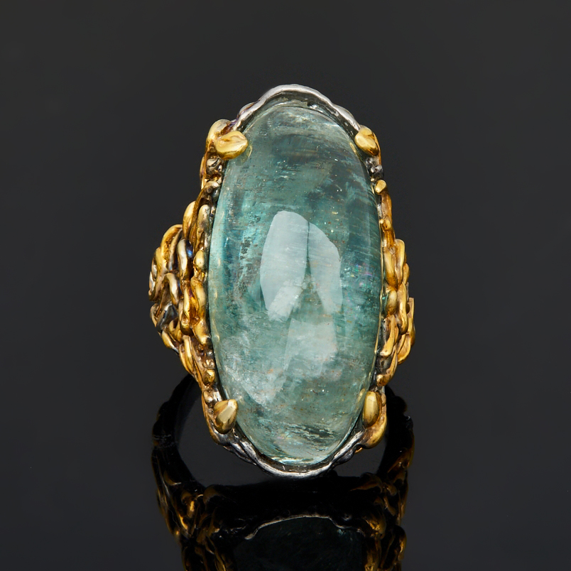 Кольцо плагиоклаз Мадагаскар (серебро 925 пр. позолота, родир. черн.) размер 18,5