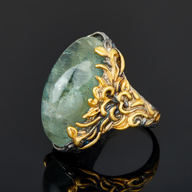 Кольцо плагиоклаз Мадагаскар (серебро 925 пр. позолота, родир. черн.) размер 18,5