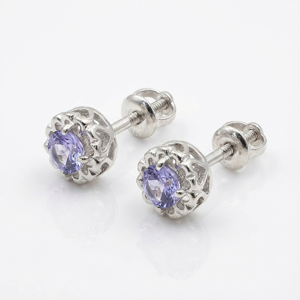 Серьги танзанит Танзания (серебро 925 пр. родир. бел.) пуссеты огранка