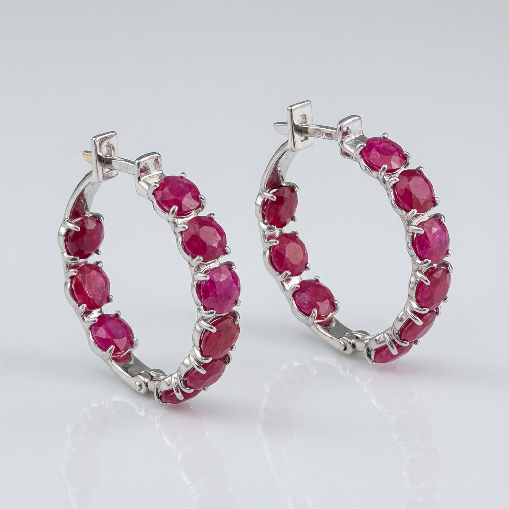 Серьги рубин Мьянма (серебро 925 пр. родир. бел.) огранка