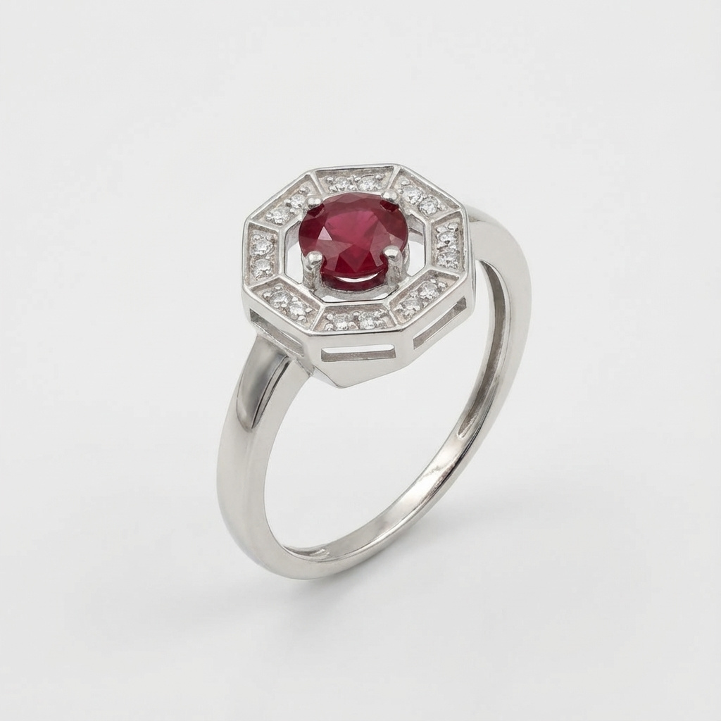 Кольцо рубин Мьянма (серебро 925 пр. родир. бел.) огранка размер 18