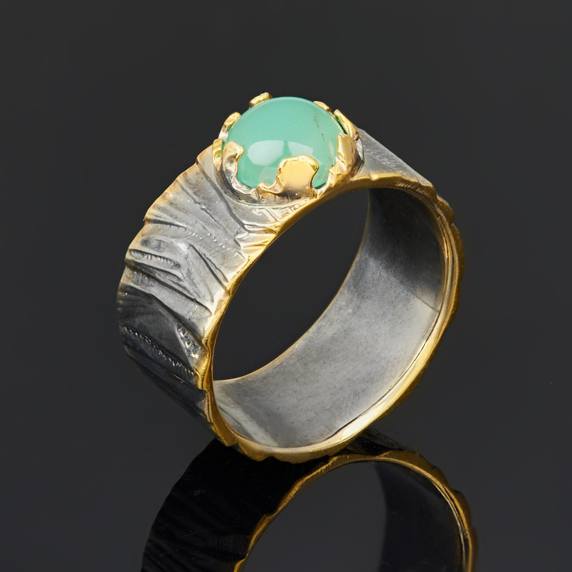 Кольцо хризопраз Танзания (серебро 925 пр. позолота, родир. сер.) размер 18,5