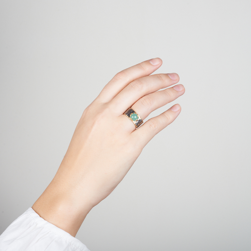 Кольцо хризопраз Танзания (серебро 925 пр. позолота, родир. сер.) размер 18,5