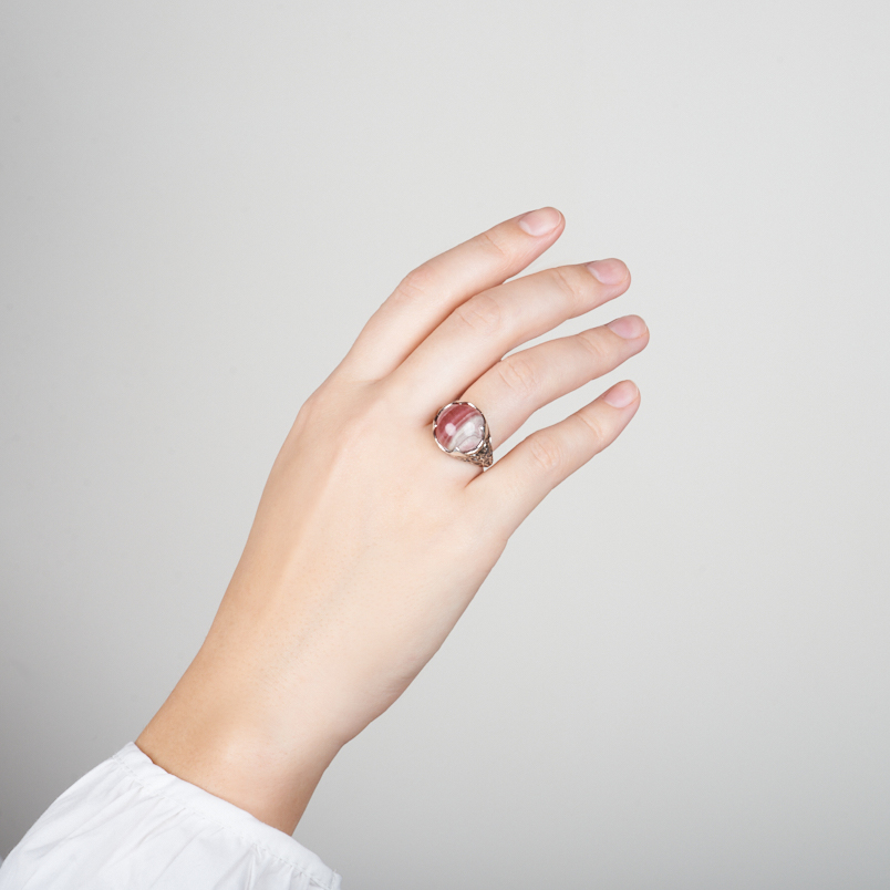 Кольцо родохрозит Аргентина (серебро 925 пр. оксидир.) размер 18,5