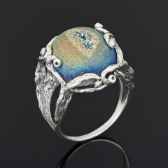 Кольцо агат серый Ботсвана (серебро 925 пр. оксидир.) размер 19