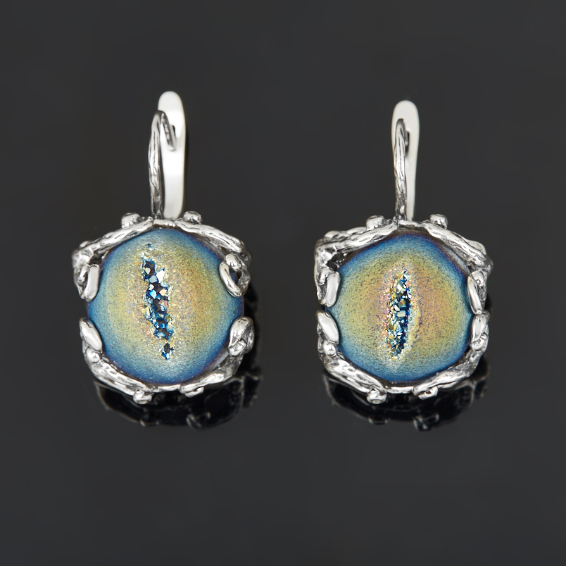 Серьги агат серый Ботсвана (серебро 925 пр. оксидир.)