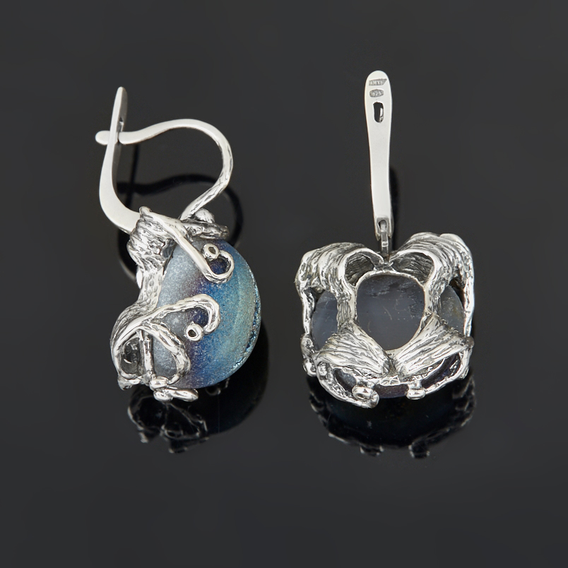 Серьги агат серый Ботсвана (серебро 925 пр. оксидир.)