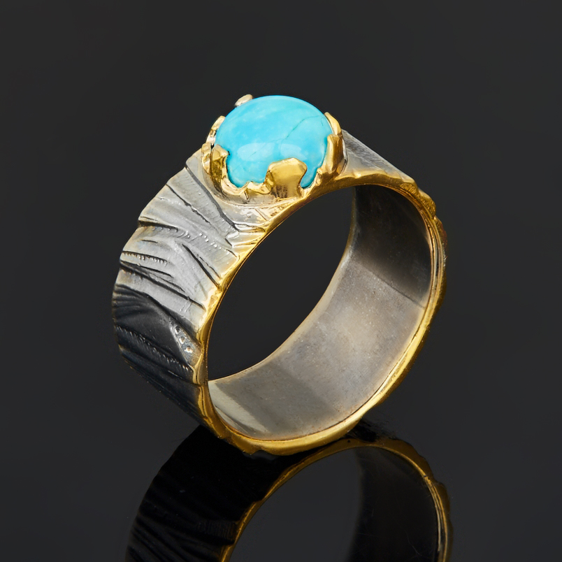 Кольцо бирюза Казахстан (серебро 925 пр. позолота, родир. сер.) размер 19