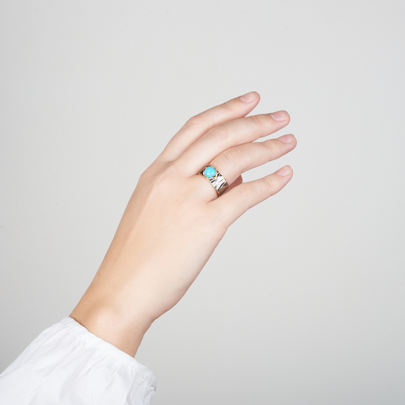 Кольцо бирюза Казахстан (серебро 925 пр. позолота, родир. сер.) размер 19