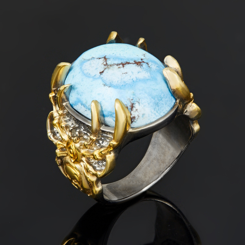 Кольцо бирюза Казахстан (серебро 925 пр. позолота, родир. сер.) размер 18,5