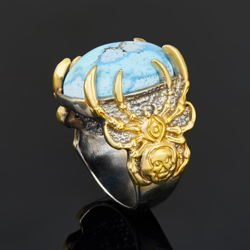 Кольцо бирюза Казахстан (серебро 925 пр. позолота, родир. сер.) размер 18,5