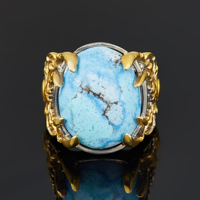 Кольцо бирюза Казахстан (серебро 925 пр. позолота, родир. сер.) размер 18,5