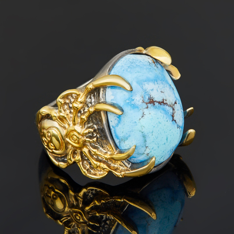 Кольцо бирюза Казахстан (серебро 925 пр. позолота, родир. сер.) размер 18,5