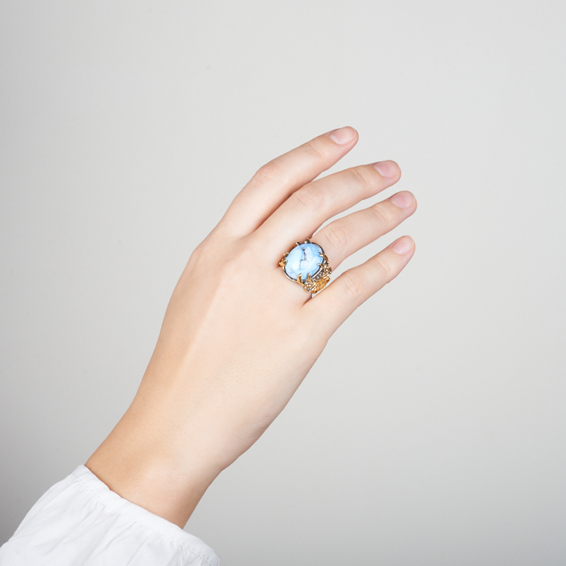 Кольцо бирюза Казахстан (серебро 925 пр. позолота, родир. сер.) размер 18,5