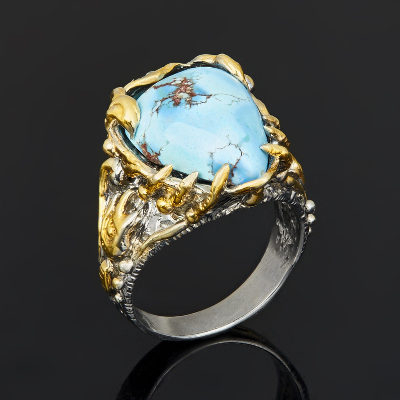 Кольцо бирюза Казахстан (серебро 925 пр. позолота, родир. сер.) размер 18,5