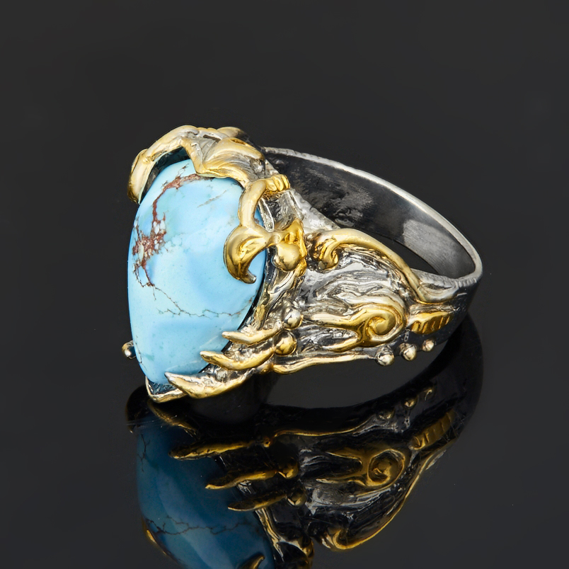 Кольцо бирюза Казахстан (серебро 925 пр. позолота, родир. сер.) размер 18,5