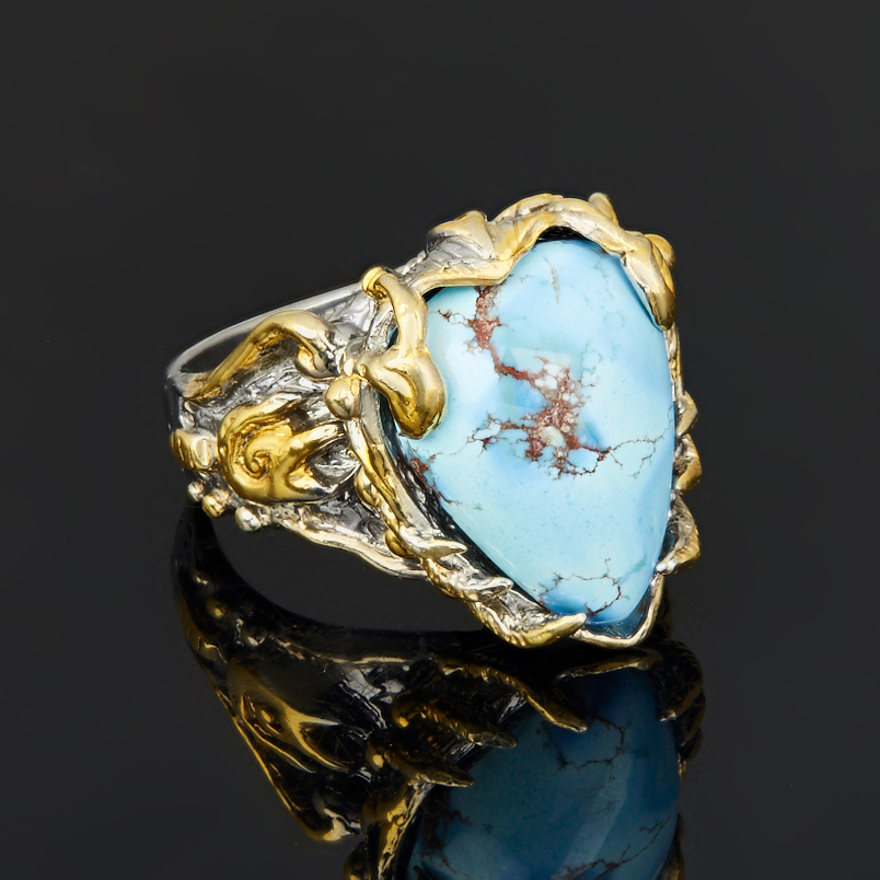 Кольцо бирюза Казахстан (серебро 925 пр. позолота, родир. сер.) размер 18,5