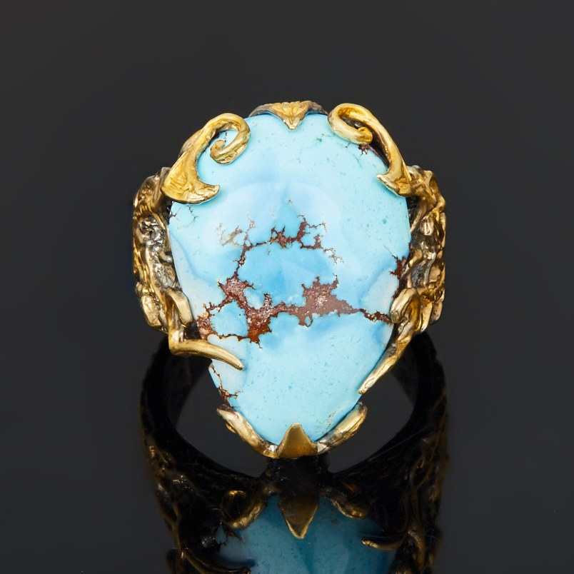 Кольцо бирюза Казахстан (серебро 925 пр. родир. сер. позолота) размер 17,5