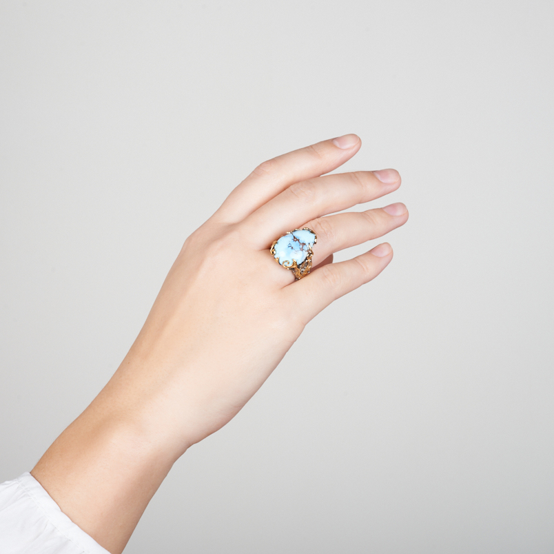 Кольцо бирюза Казахстан (серебро 925 пр. родир. сер. позолота) размер 17,5