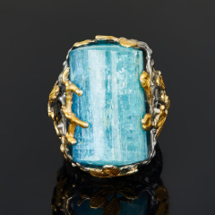 Кольцо аквамарин Бразилия (серебро 925 пр. позолота, родир. черн.) размер 17,5