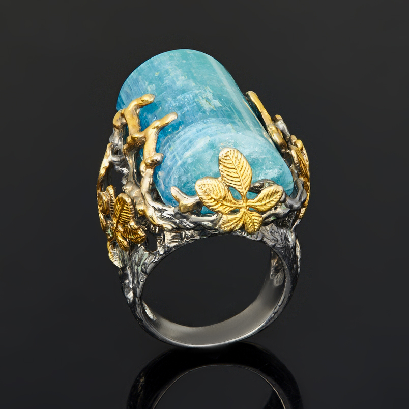 Кольцо аквамарин Бразилия (серебро 925 пр. позолота, родир. черн.) размер 17,5