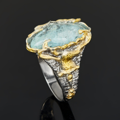 Кольцо аквамарин Россия (серебро 925 пр. родир. сер. позолота) размер 19,5