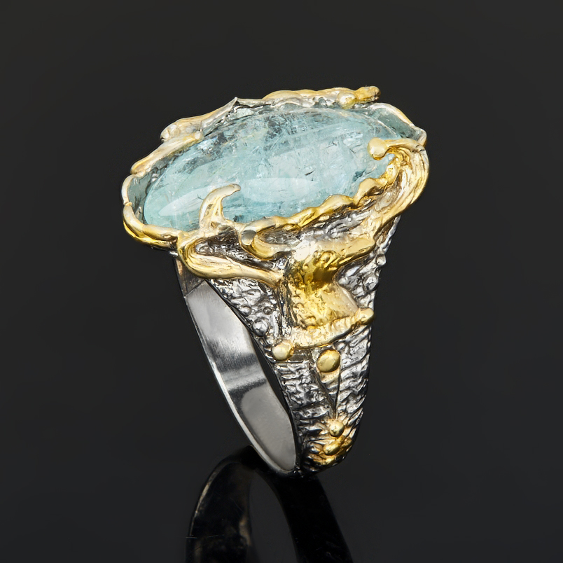 Кольцо аквамарин Россия (серебро 925 пр. родир. сер. позолота) размер 19,5