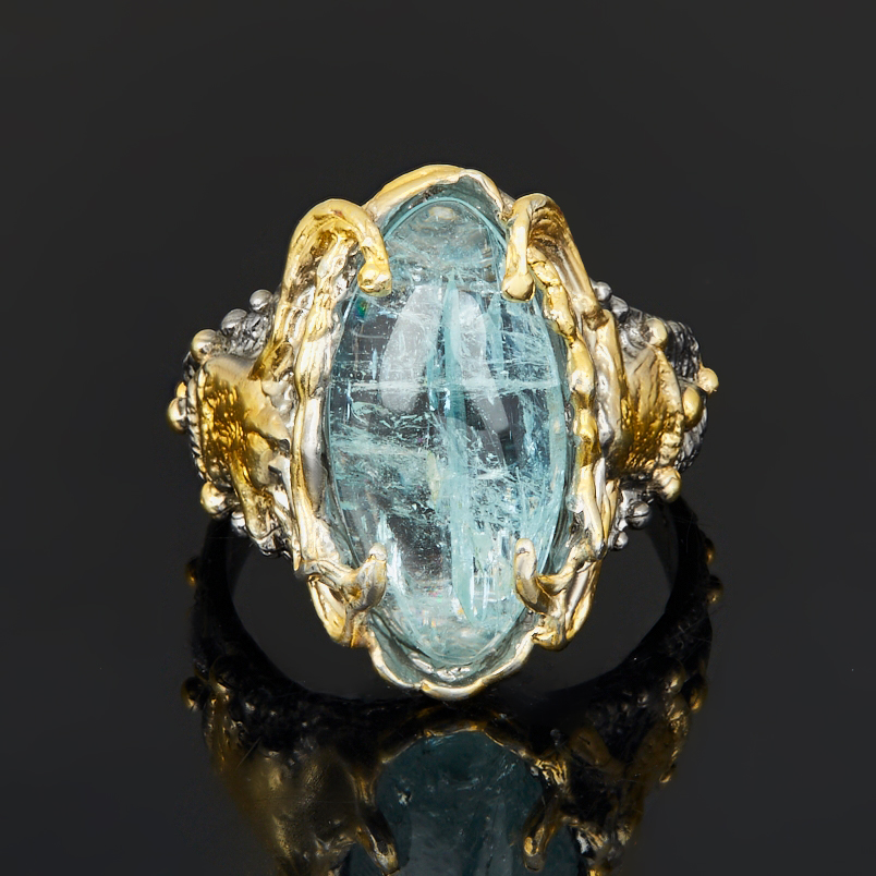 Кольцо аквамарин Россия (серебро 925 пр. родир. сер. позолота) размер 19,5